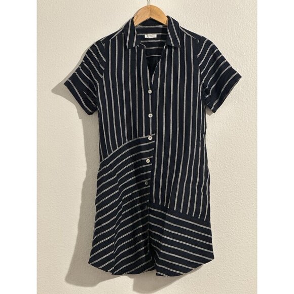 J. Jill Dresses & Skirts - J.Jill Love Linen Shirt Dress Navy/White Mixed Striped Women’s Dress Size PS